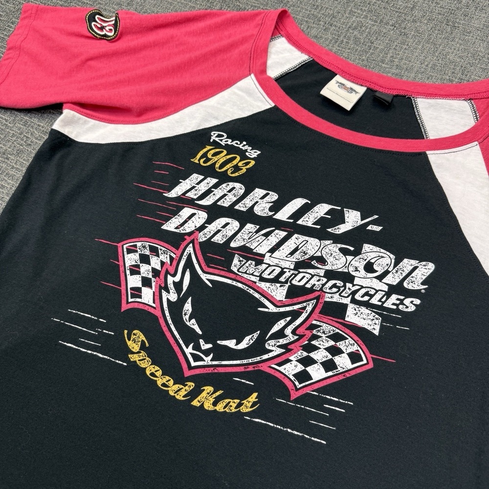 Harley-Davidson Shirt Womens 1W Black Red Raglan Graphic Racing 1903 Speed Kat